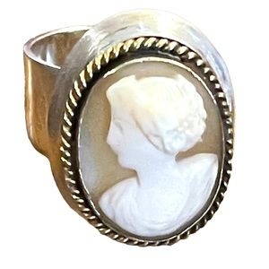 Vintage Sterling silver 925 Shell cameo large ring cigar band heavy